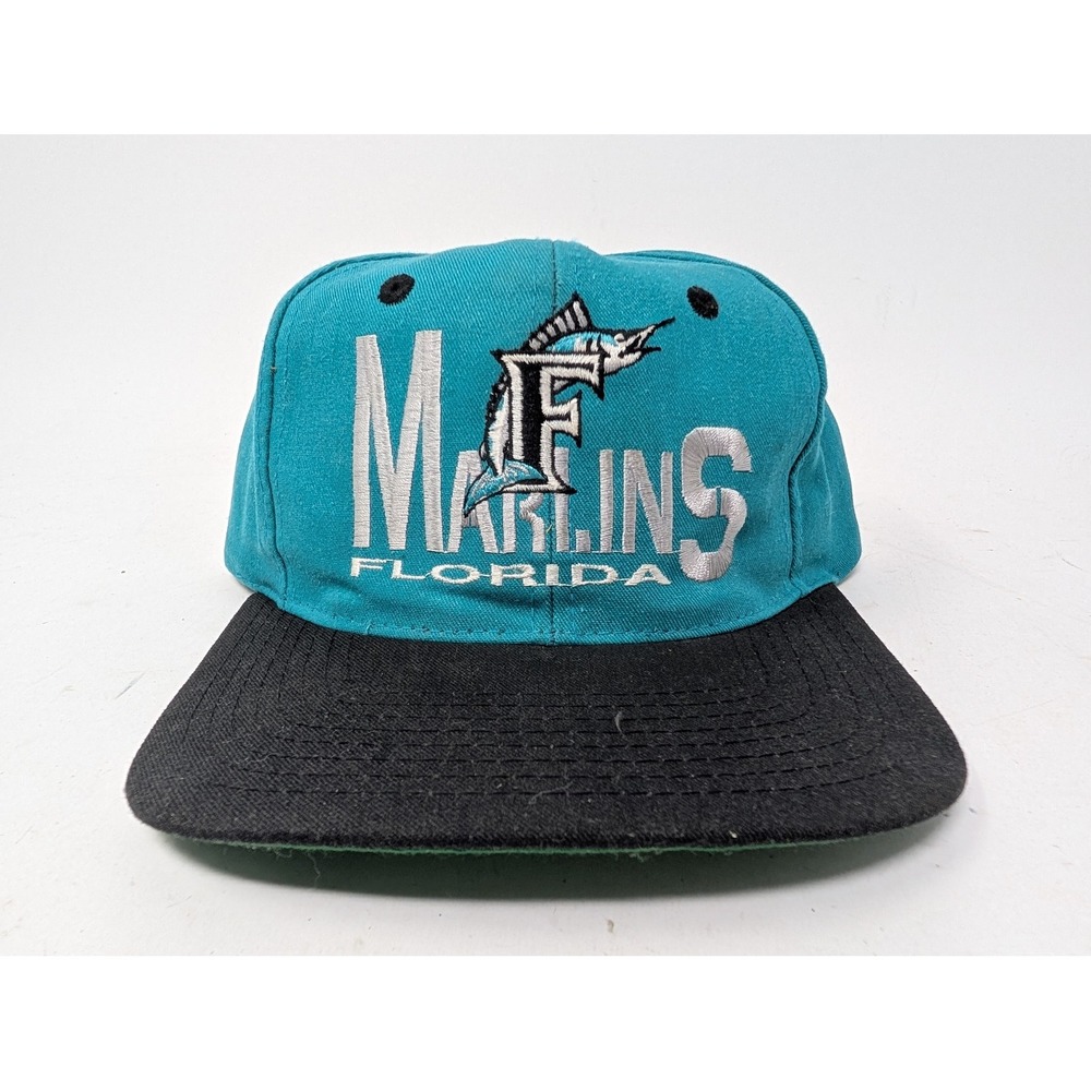 VINTAGE Florida Marlins Hat Cap Snap Back One Size Blue MLB Baseball Front Row